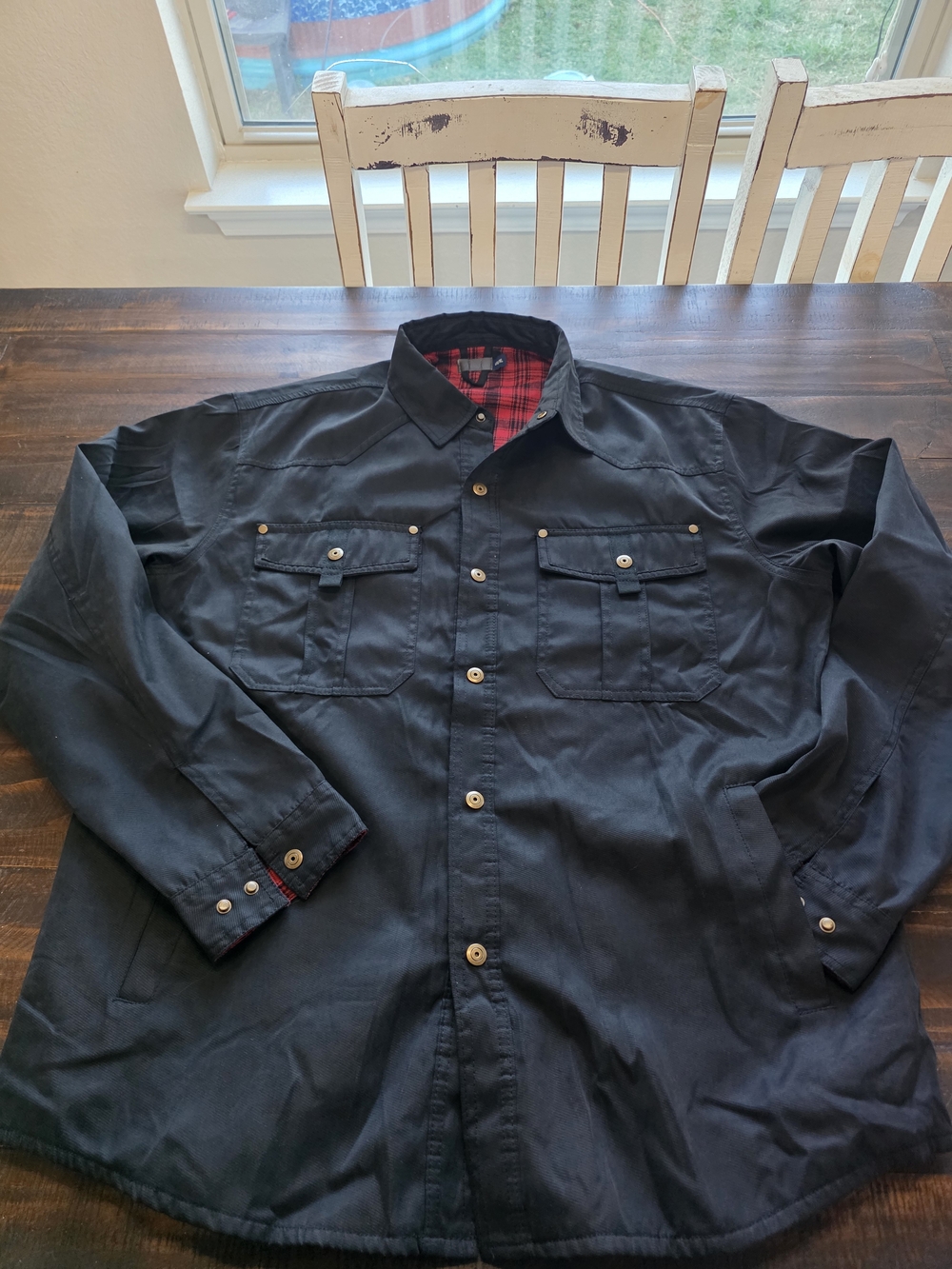 Men’s Black Faux Suede Shacket Shirt Jacket Plaid Lined XL Western Utility